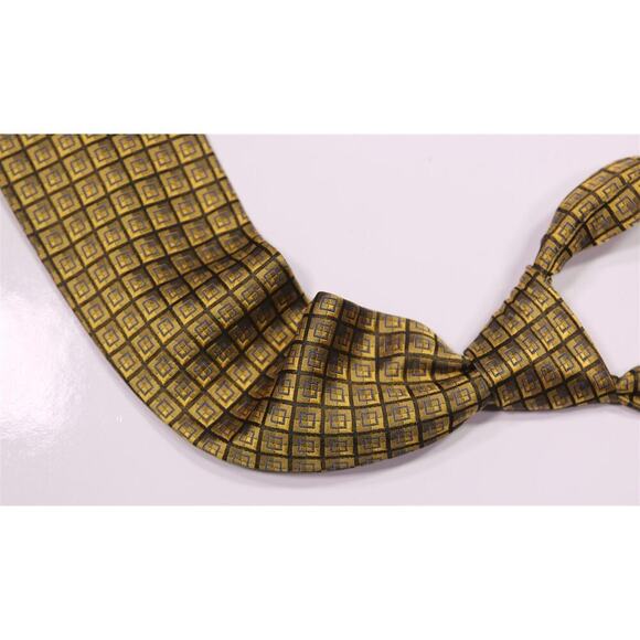 Gianni Versace Vintage 90's Gold Checkered Medusa Head Silk Necktie Tie - Picture 8 of 8